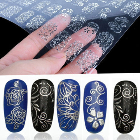 3D Silver Flower Nail Art Stickers